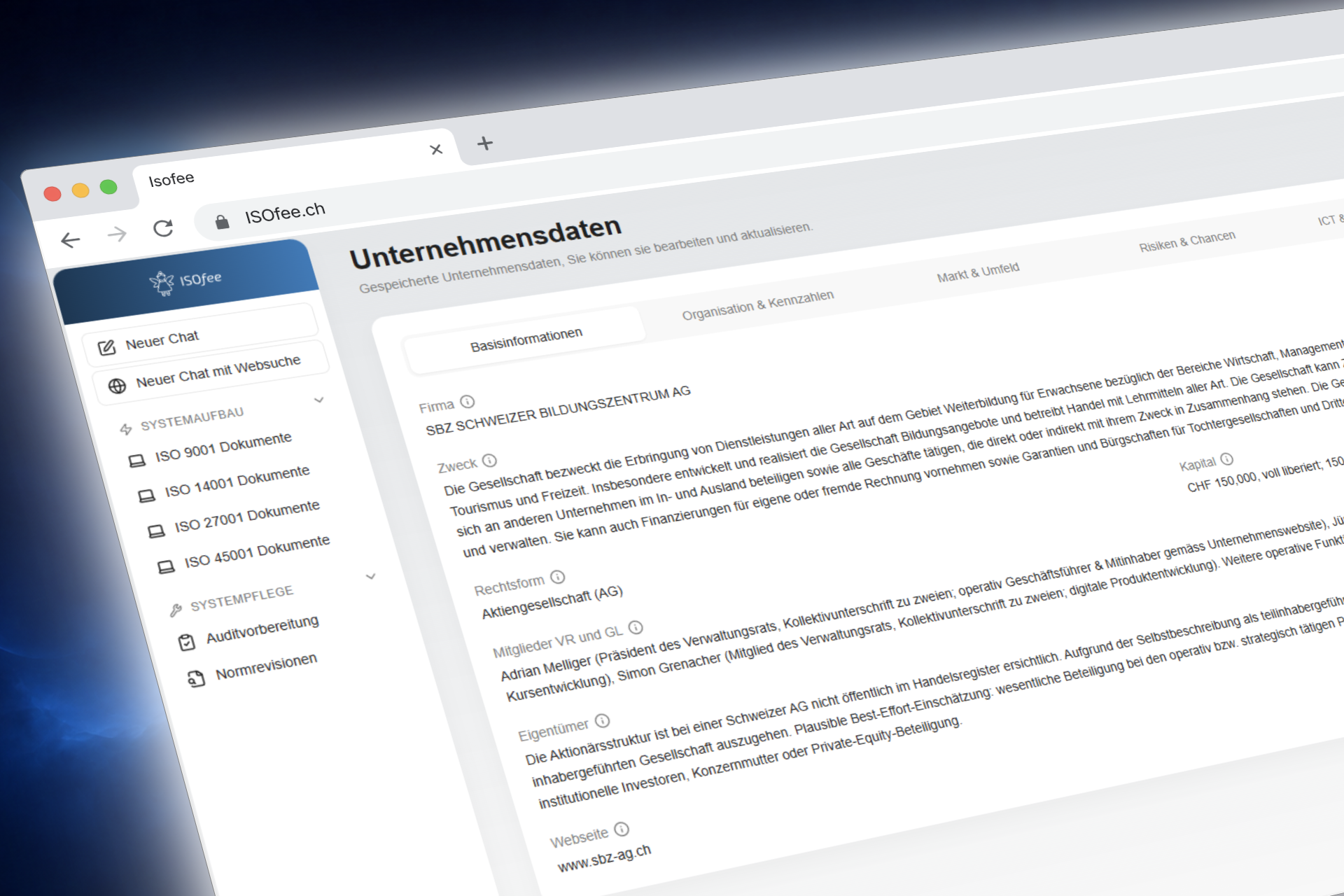 ISOfee - Unternehmensdaten - Einmal erfassen - Mehrfach nutzen
